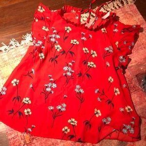 Red Zara floral blouse size L (fits like S)